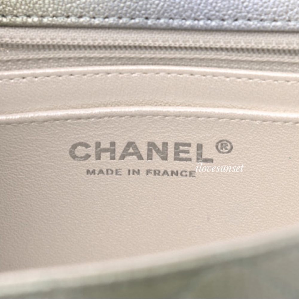 {CHANEL} Metallic Goatskin Quilted Mini Rectangular Flap Grey Green - Picture 5 of 10